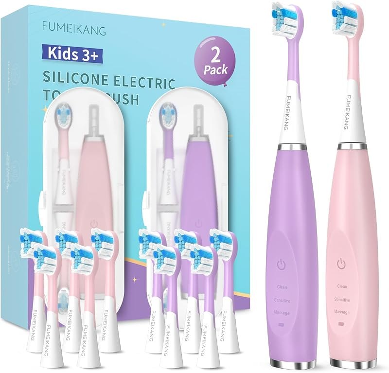 Kids Electric Toothbrushes Toddlers Rechargeable, 2 Pack, 10 Heads, Ages 3+ — Sonic electric toothbrush for sonic