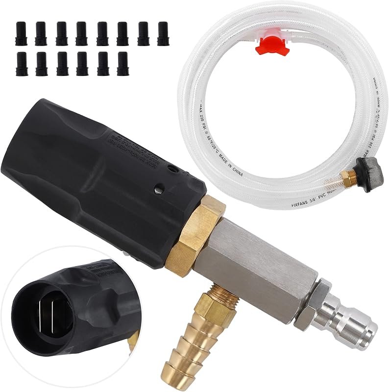 FIXFANS Adjustable Pressure Washer Long Range Nozzle, 15 FT Braid Hose, Downstream Injector Kit for High Power Washer