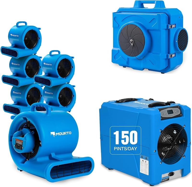 MOUNTO Water Damage Restoration Combo Package 6x Air Mover 1x Air Scrubber 1x Dehumidifier — dehumidifier drain hose