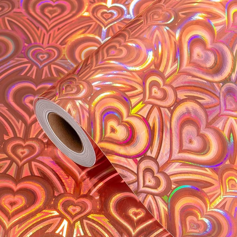 Burymento Rose Gold Wrapping Paper Roll, Metallic Holographic Heart Gift Wrap for Birthday, Valentines, Mothers day
