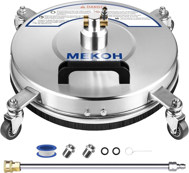 MEKOH 14” Durable Stainless Steel Pressure Washer Surface Cleaner, 4500PSI — pressure surface cleaner for pressure