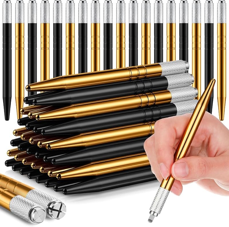 Gisafai 50 Pcs Microblading Pen Manual Eyebrow Pens Supplies Aluminum Microblade Pen Tool Holder Hand Tools for Makeup