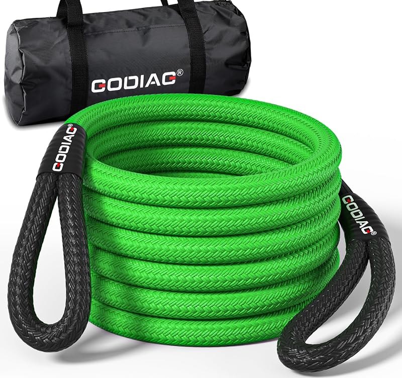GODIAG 1" x30ft Kinetic Recovery Rope 46.5K lbs Heavy Duty Tow Strap Green — overlanding recovery straps for traction