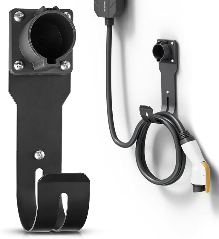 MECMO EV Charger Holder SAE J1772 Nozzle Holster Dock and J-Hook Combination Wall Mount, EVSE Electric Vehicle Car