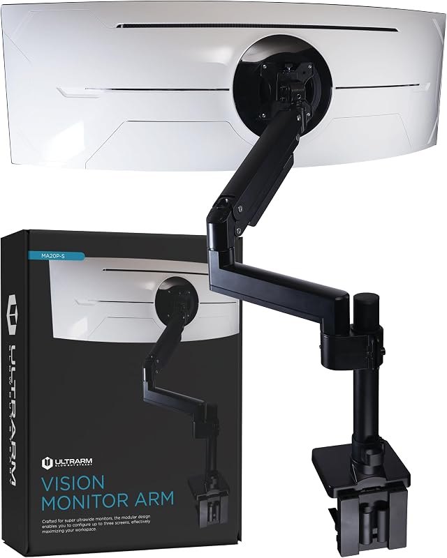 ULTRARM Heavy Duty Monitor Arm for Ultrawide Monitors up to 57" and 44 lbs, Single Desk Stand, Pneumatic Height