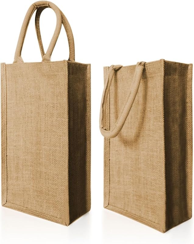 Jute Burlap 2-Bottle Wine Tote with Soft Cotton Handles — best wine carry strap for wine carry strap