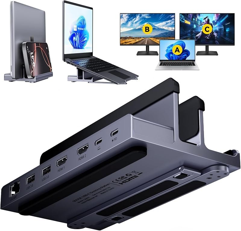 Laptop Docking Station Stand Dual 4K Monitor: QUUGE USB C Docking Station Dual Monitor for Laptop, 2 HDMI (Single