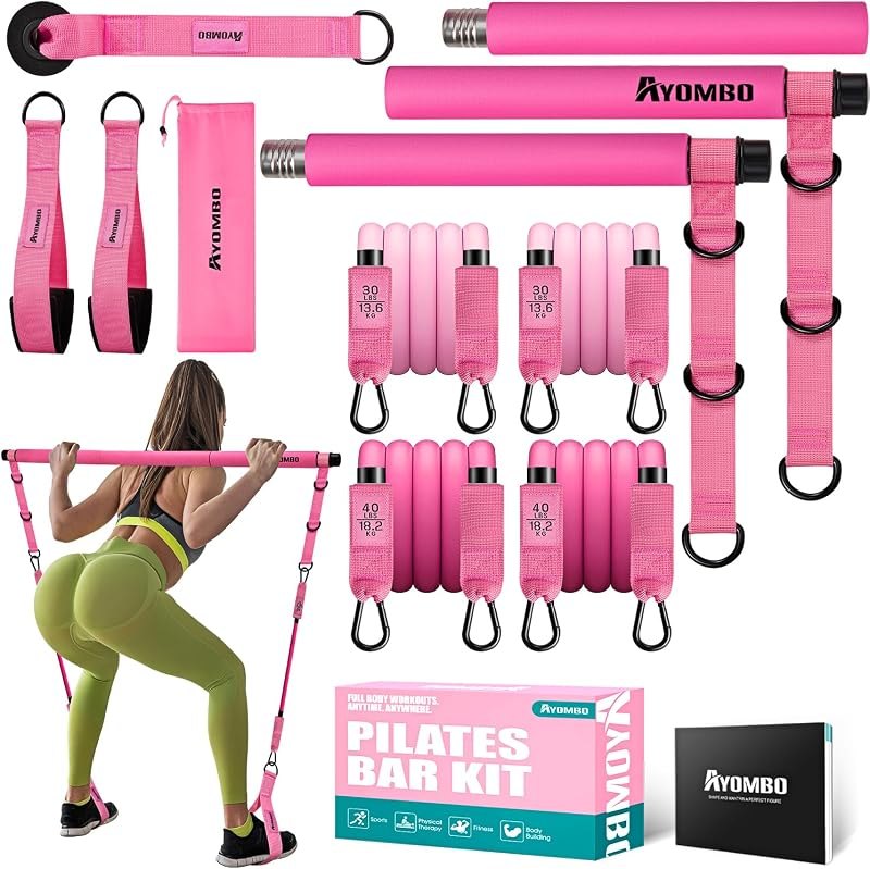 Ayombo Pilates Bar Kit with Resistance Bands, Pilates Workout Equipment for Legs, Hip, Waist, Arm, Squats Exercise