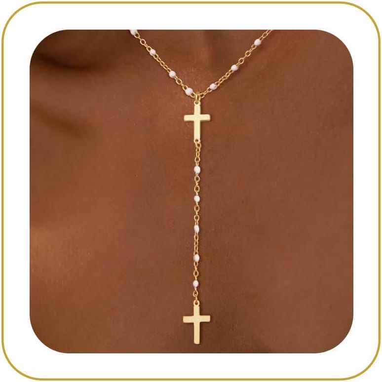 Lariat Necklaces for Women - Dainty Long Necklace Trendy 14K Gold Plated Hypoallergenic Layered Long Y-Shape Sunburst