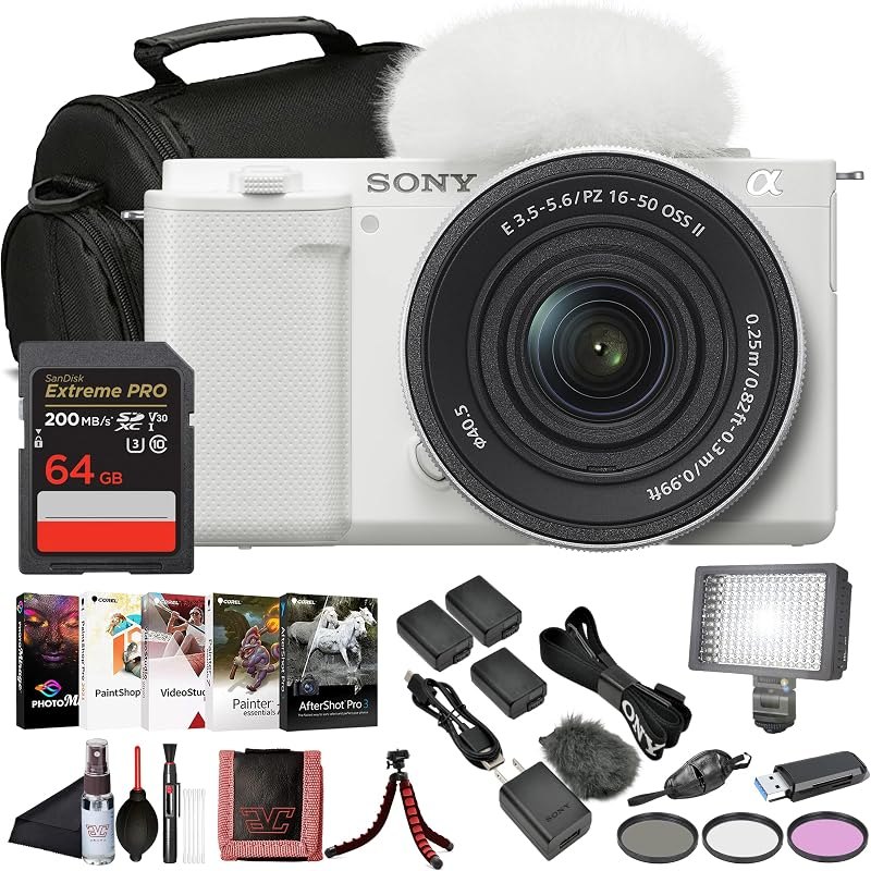 ZV-E10 Mirrorless Camera with 16-50mm Lens & Battery (White) Bundle — Sony for beginner mirrorless camera