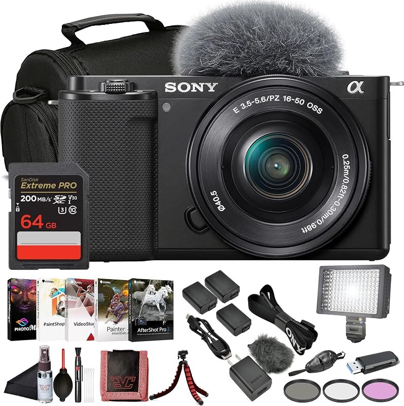 ZV-E10 Mirrorless Camera with 16-50mm Lens & Filter Kit (Black) Bundle — Sony for beginner mirrorless camera