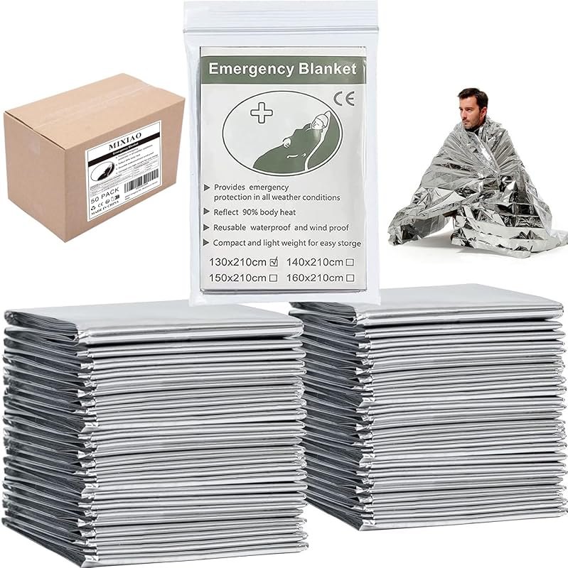 Emergency Foil Blanket 50 Pack Survival Thermal Mylar Reflective Blankets — emergency mylar blanket for emergency