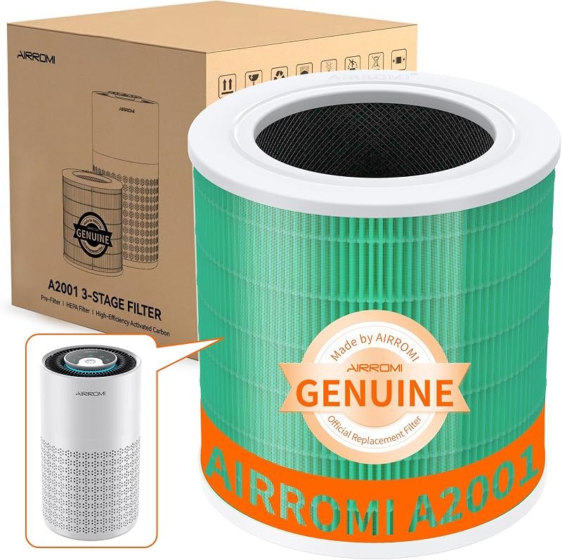 AIRROMI A2001 HEPA Air Purifier Replacement, 3-In-1 Original Filter, Removes 99.97% of 0.3 Micron Particles, Green