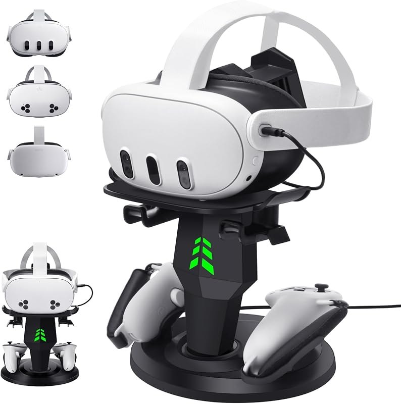 VR Headset Charging Dock for Meta Quest 3/Quest 3S/Quest 2, VR Charging Stand for Quest 3 Accessories VR Stand