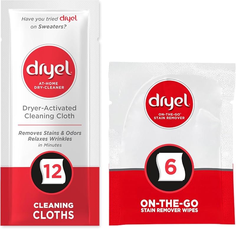 Dryel At-Home Dry Cleaner & Stain Remover, Delicate Laundry Care, 12 Loads — Stain, wool wash, and dryer bits. am for