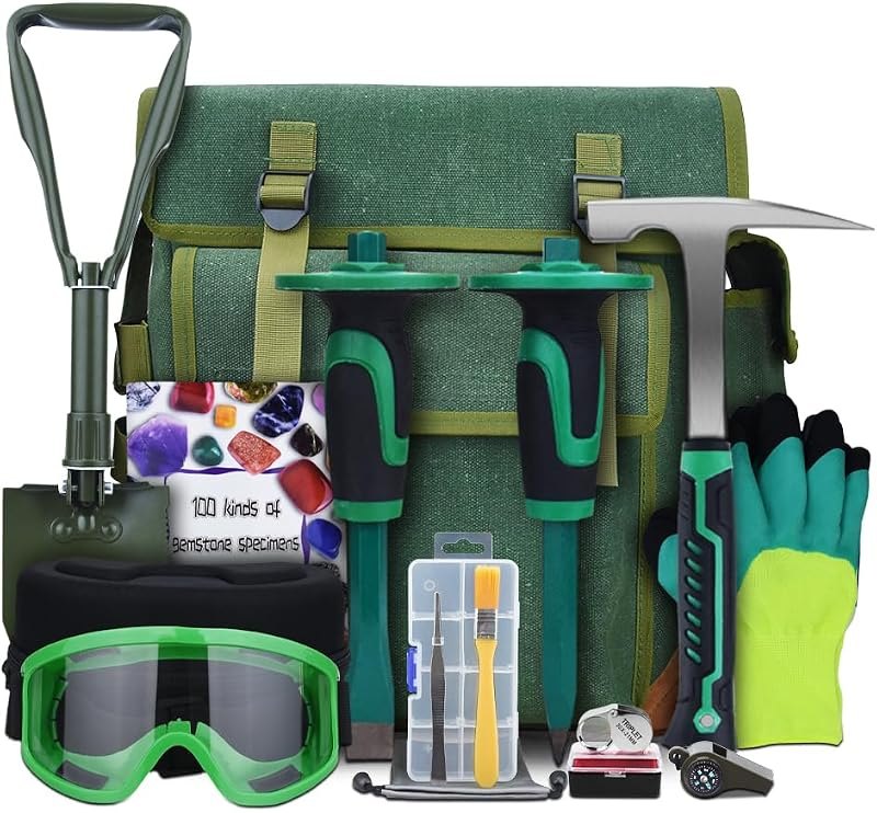 16 PCS Rock Hounding Equipment, Geology Rock Pick Hammer Kit — Minerals and stock tank gear. pack for minerals stock