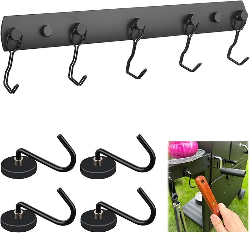 4 Pack Heavy Duty Magnetic Grill Hooks, Magnet Hooks for Grill Utensils, Magnnetic Grill Utensil Holder, Heavy Duty