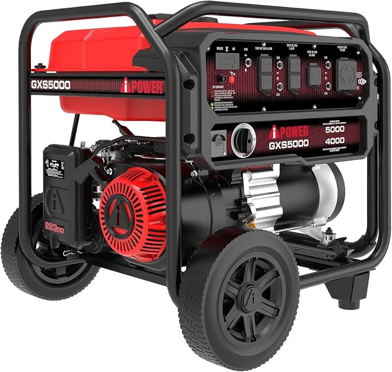 A-iPower 5000-Watt Portable Generator Gas Powered, CO Sensor Shutdown, Heavy Duty Generators with 223cc OHV Engine for