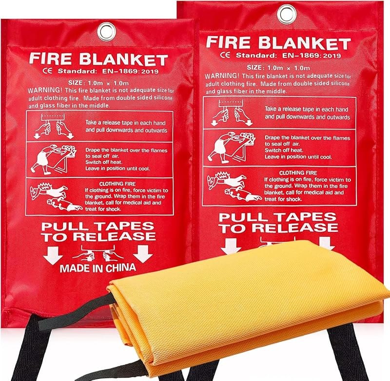 2 Pack Fire Blankets Emergency for Home, 40” x 40” Silicone-Coated Fiberglass Fire Blanket for Home and Kitchen