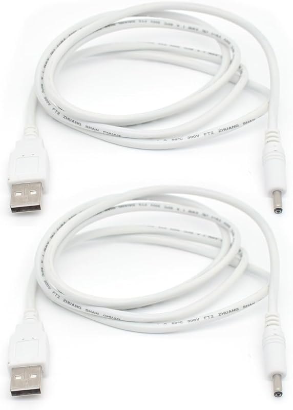 2pc White USB to 3.5x1.35mm DC Power Cable 4FT 20AWG 5V for Fan Speaker LED — white power adapter for white power