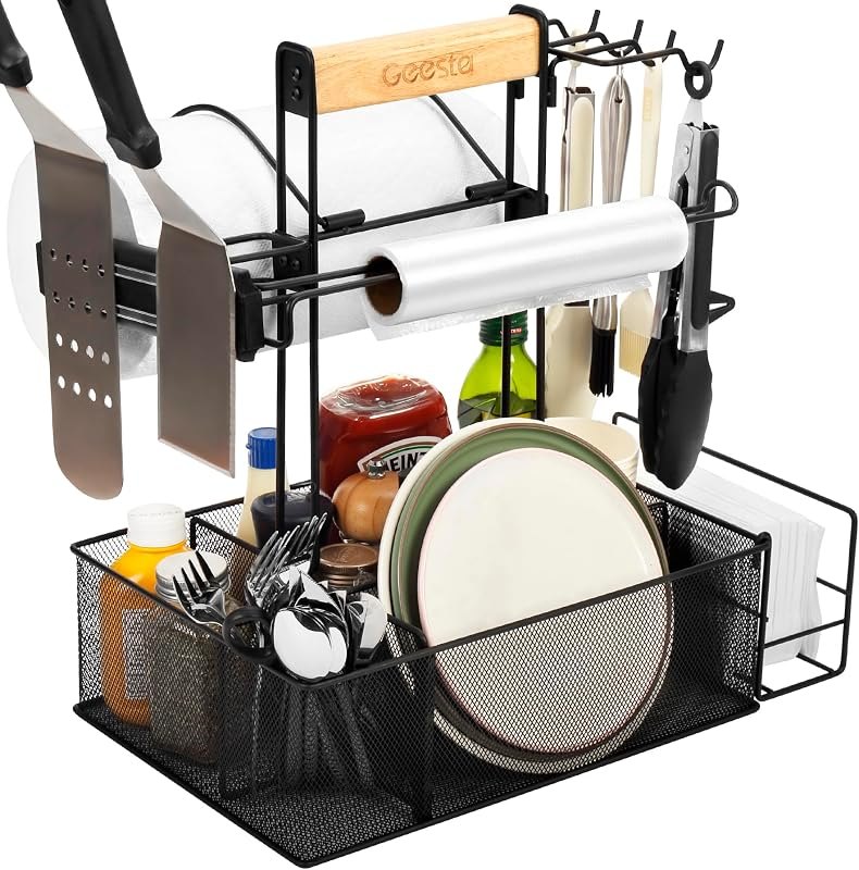 Geesta Grill Caddy for Outdoor Grill, BBQ Picnic Camping Caddy with Paper Towel Holder & Magnetic Tool Holder