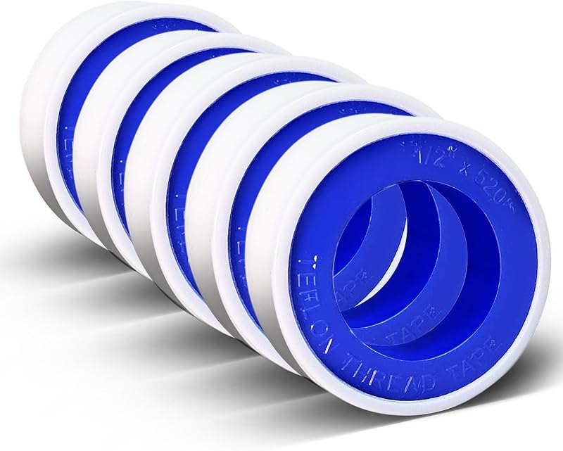 5 Rolls 1/2 Inch(W) X 520 Inches(L) Teflon Tape PTFE Thread Sealant Plumbers Tape for Seal Water Pipe, Shower
