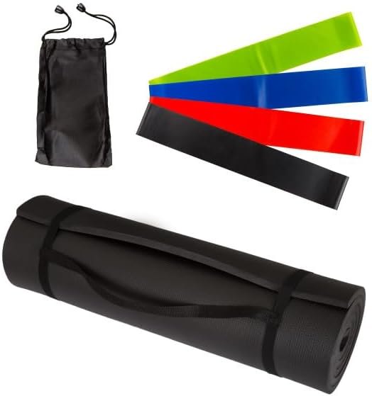Yoga Mat Set - 4-Pack of Resistance Bands for Working Out with 1/2-Inch Workout Mat - Home Gym Starter Kit - Exercise