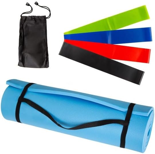 Yoga Mat Set - 4-Pack of Resistance Bands for Working Out with 1/2-Inch Workout Mat - Home Gym Starter Kit - Exercise