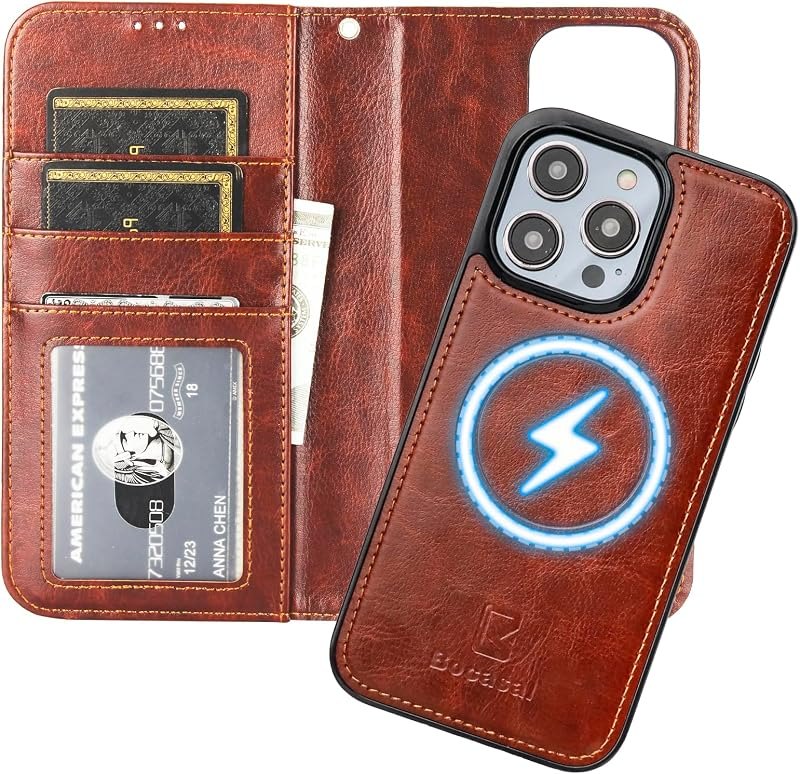 Bocasal for MagSafe Wallet Case Card Holder for iPhone 14 Pro Max Brown — wallet case for iphone pro max accessories