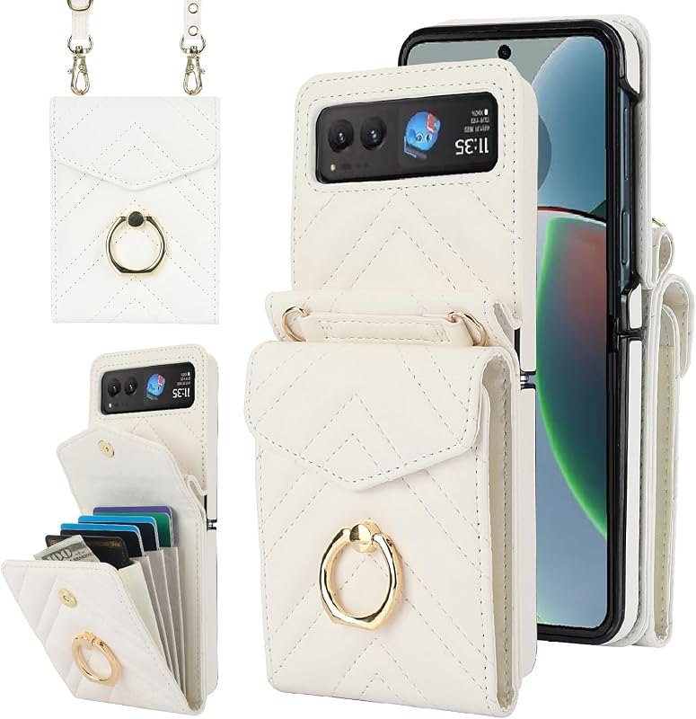 Asuwish Phone Case for Motorola Razr 40/Moto Razr 2023 Wallet Cover with RFID Blocking Ring Crossbody Wrist Strap