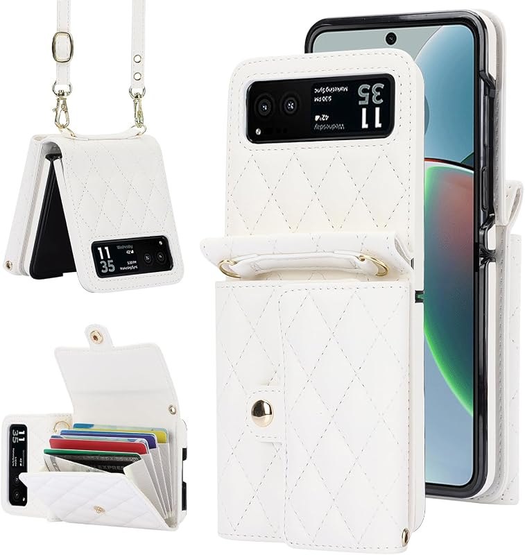 Asuwish Phone Case for Motorola Razr 40/Moto Razr 2023 Wallet Cover with RFID Blocking Crossbody Wrist Strap Credit