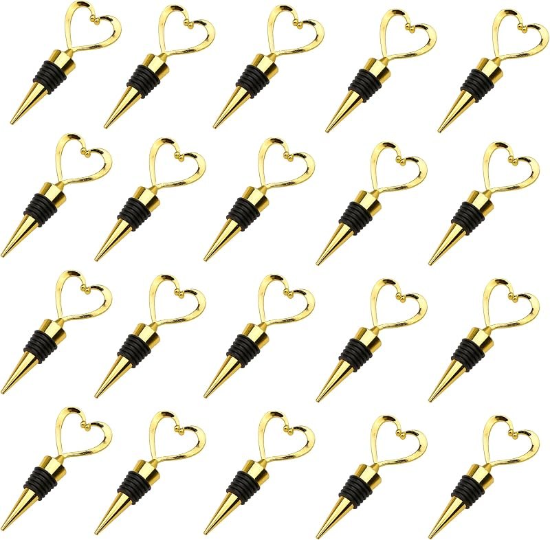 Marsrut (20PCS) Heart-Shaped Bottle Stoppers, 4.1"" Long, For Wine & Beverage in Stainless Steel, Love Elegant Design