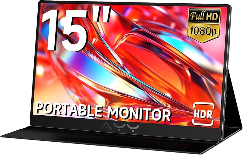 AYY Portable Monitor for Laptop 15 Inch, FHD 1080P USB-C HDMI Travel Monitor External for Computer, Second Display HDR