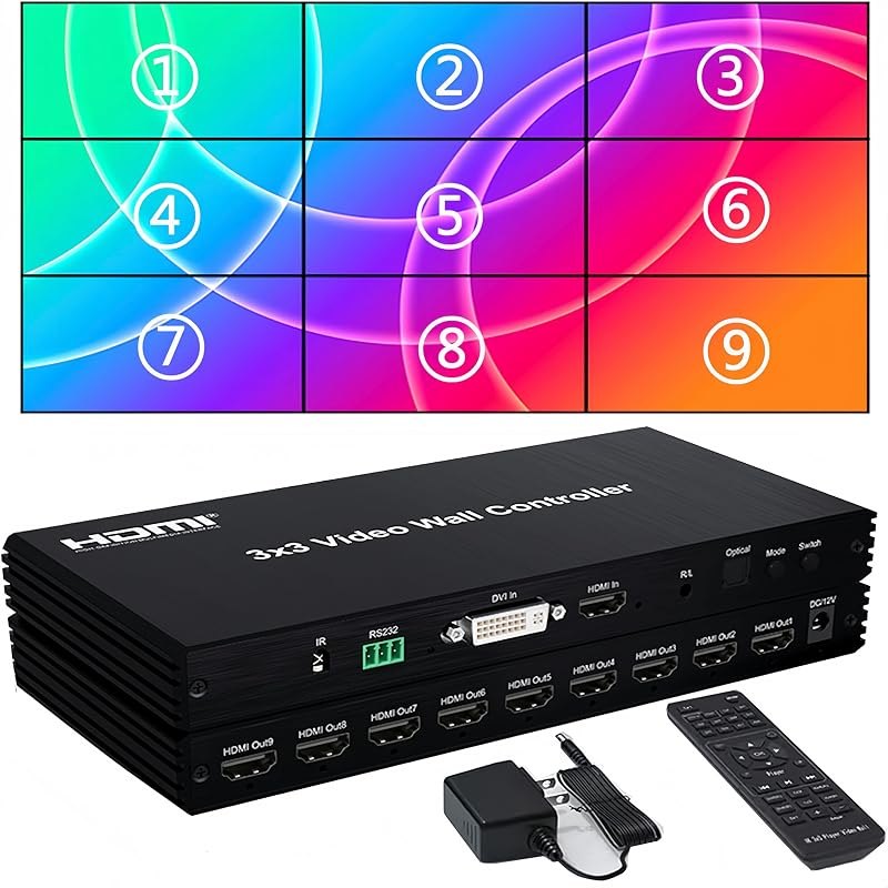 Video Wall Controller 3×3 HDMI Video Wall Splicing Processor 9-Channel TV Wall Controller 3x1 3x2 2×1 2x2 2x3 2x4 6×1