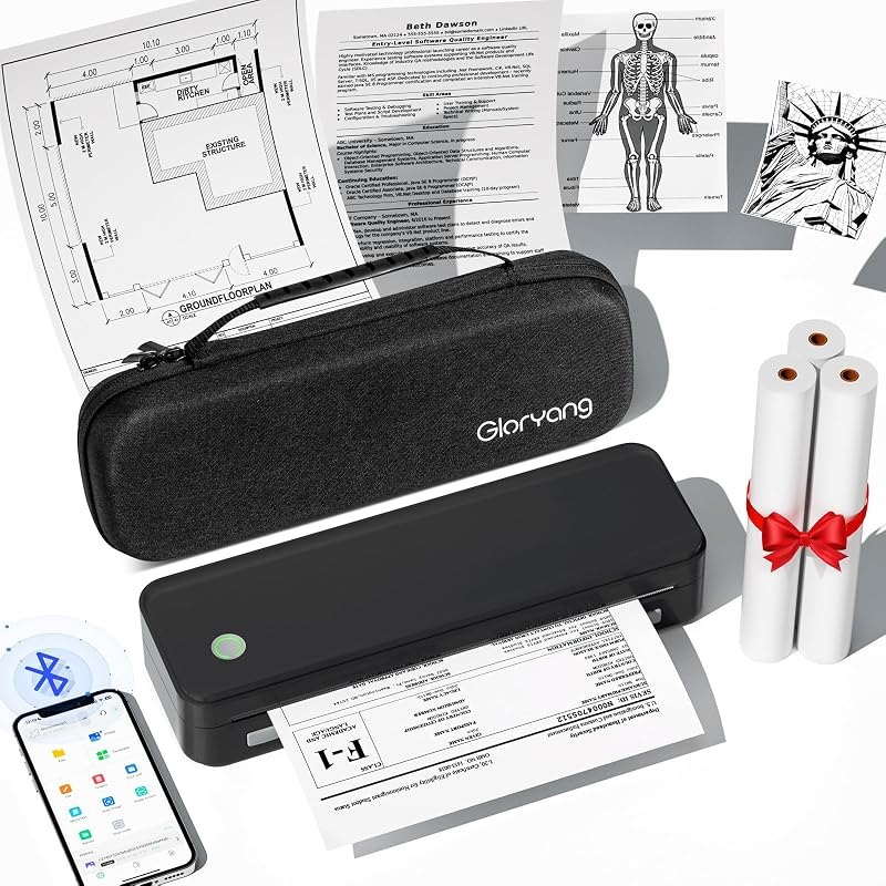 Gloryang Inkless Portable Printer for Travel, Wireless Thermal Printer Supports 8.5 x 11 Inch Thermal Paper, Bluetooth