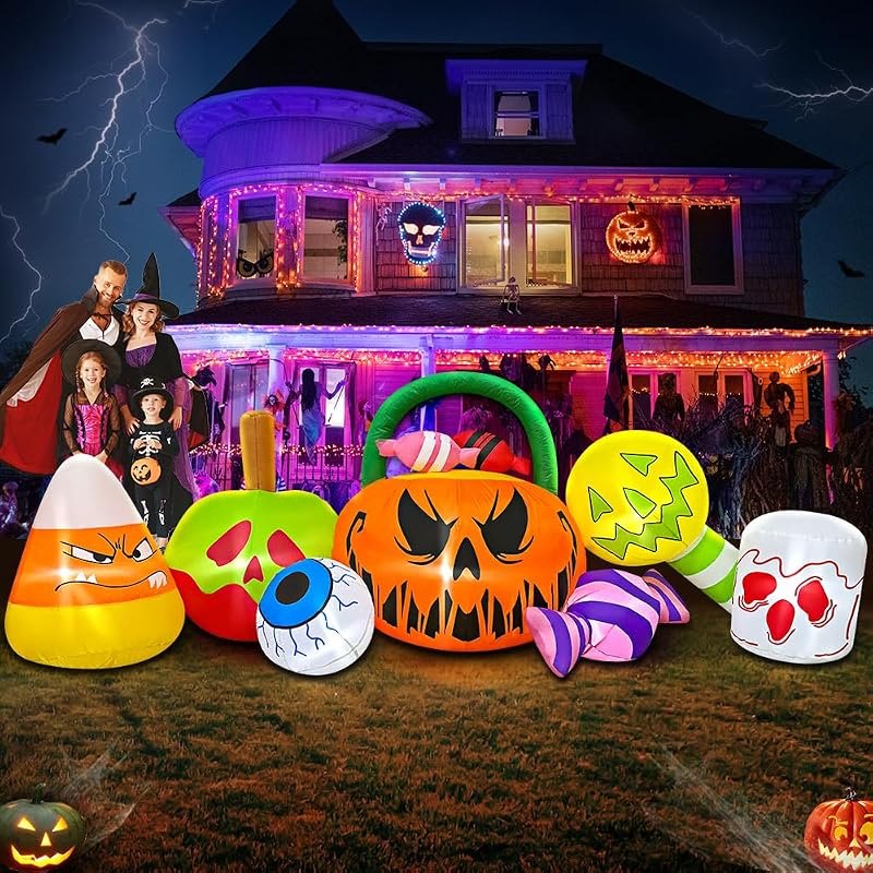 10 FT Halloween Inflatable Blow up Outdoor Decorations Pumpkin Ghost Combo, Halloween Decorations Outdoor Inflatable
