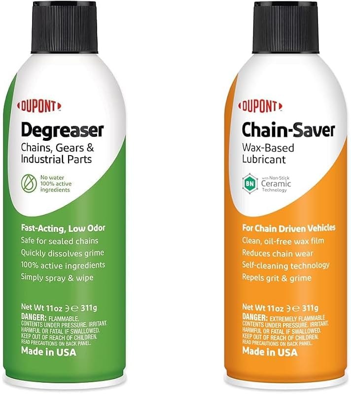 DuPont Motorcycle Chain Cleaner & Lubricant Bundle - Degreaser for Chains, 11 Oz & Teflon Chain-Saver Dry Lubricant