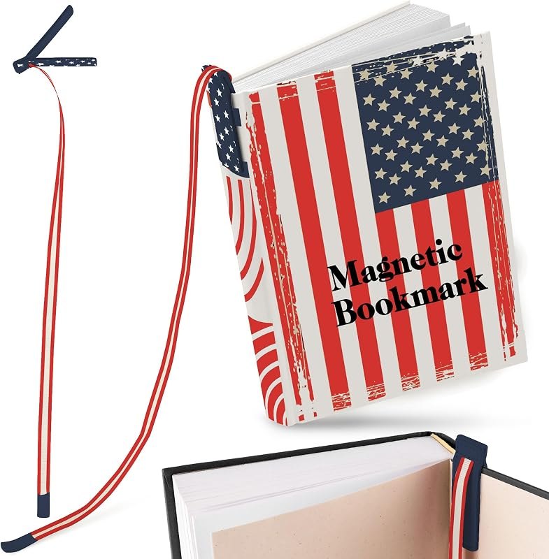 Superior Essentials Patriotic Magnetic Bookmark-Genuine Leather, Single Long Ribbon Bible Bookmark for Book