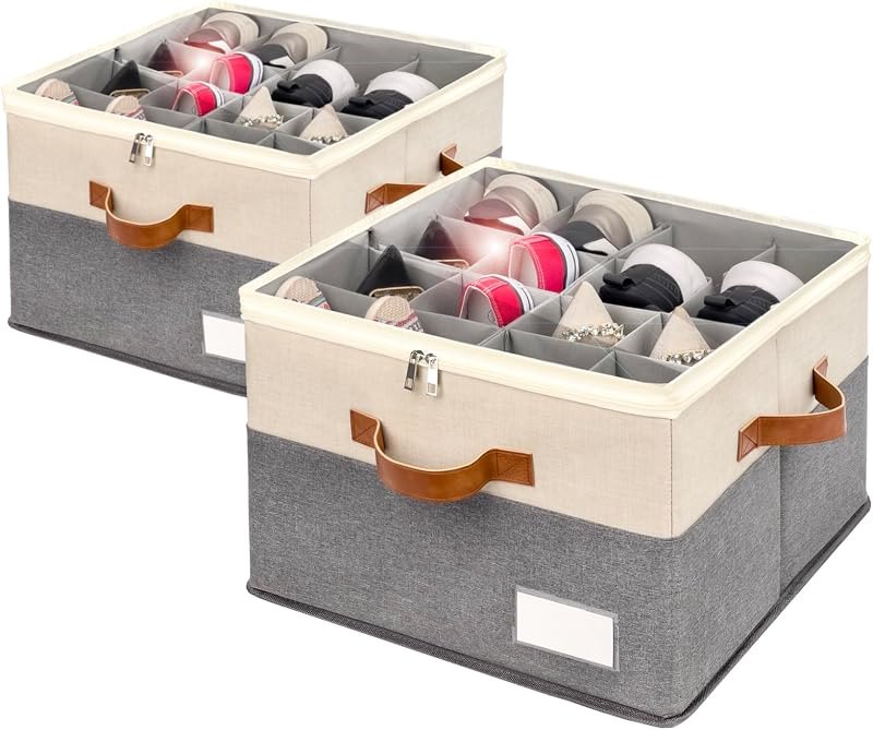 2 Pack Shoe Organizer for Closet Foldable Storage Box with Clear Cover — storage shoe organizer for over door organizer