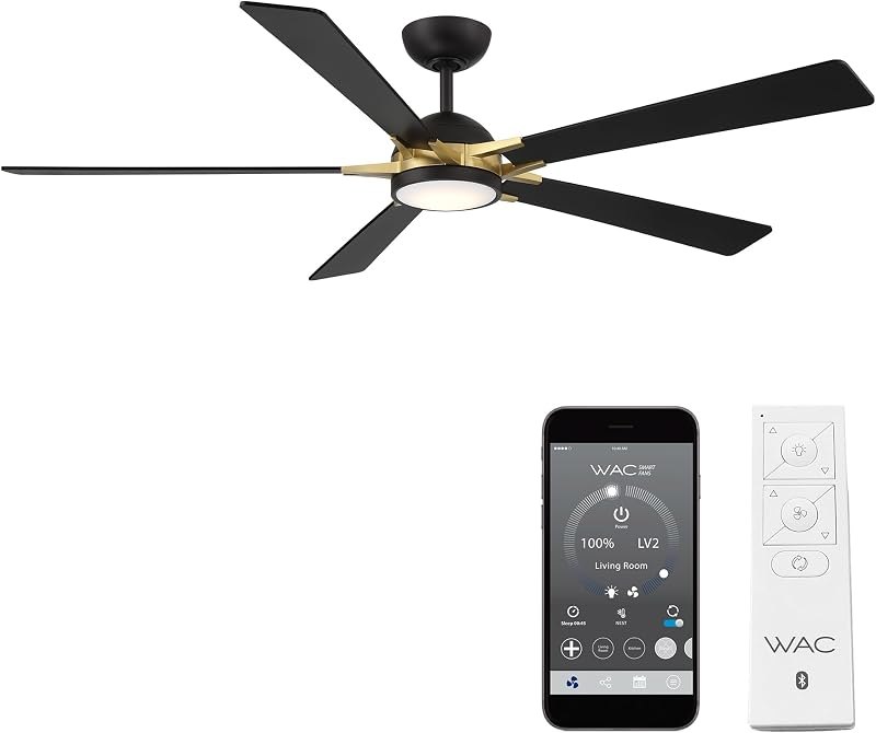 Rotary Indoor and Outdoor 5-Blade 65in Smart Home Ceiling Fan in Matte Black Soft Brass with 2700-3000-4000-5000K