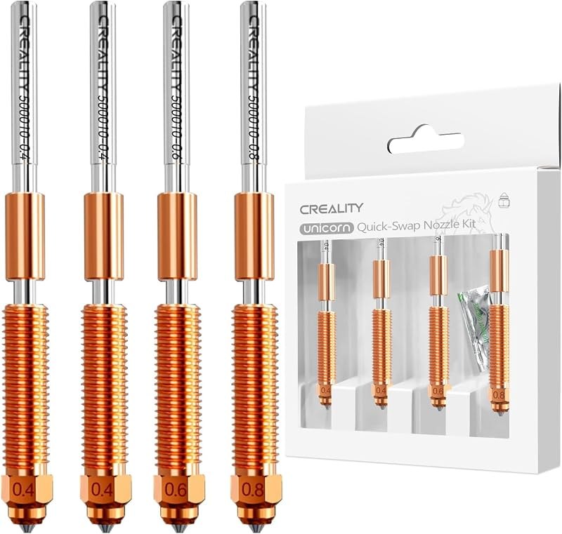 Creality Official K1C/K1 SE/K2 SE Nozzle, Unicorn Quick-Swap 0.4mm, 0.6mm, 0.8mm 4PCS Nozzle Kit, Copper Alloy and