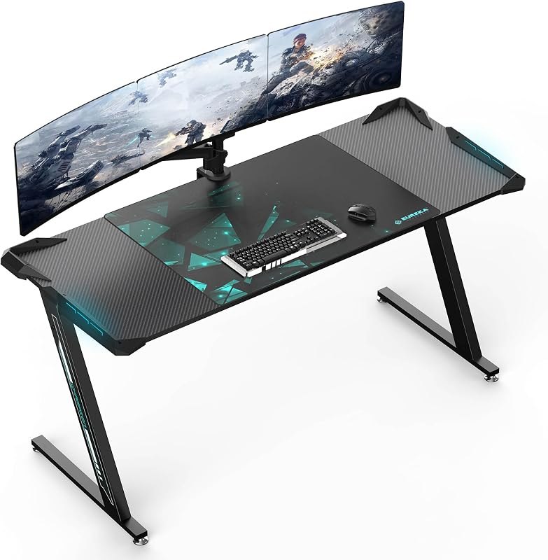 EUREKA ERGONOMIC Gaming Desk, 60 Inch Computer Desk with RGB LED Lights — best gaming desk holder for gaming desk holder