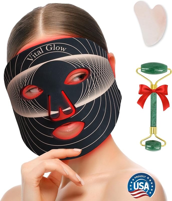 Red Light Mask, Red Light Therapy for Face, LED Face Mask Light Therapy, with Jade Roller & Gua Sha, Facial Skin Care