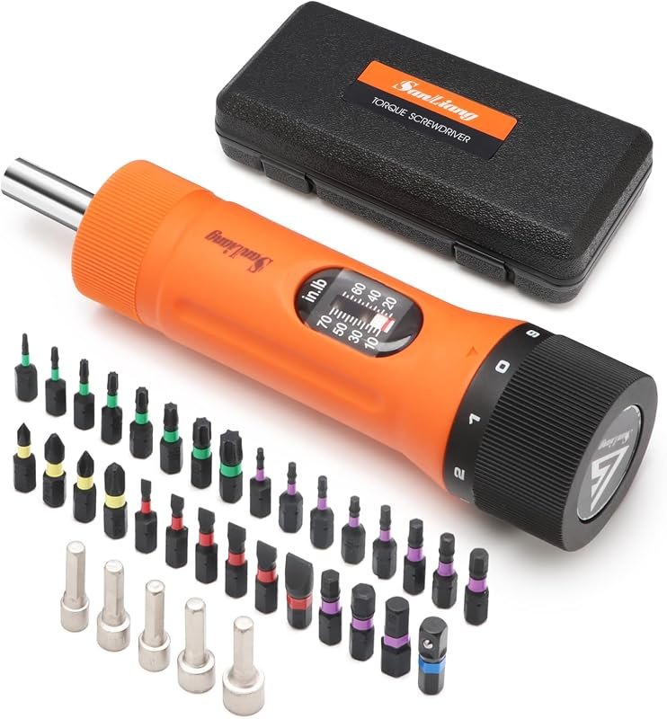 Sanliang 36Pcs Torque Screwdriver Wrench Driver Set 10-70 Inch Pounds lbs with 29 S2 Bits,5 Drive Sockets ,1/4" Socket