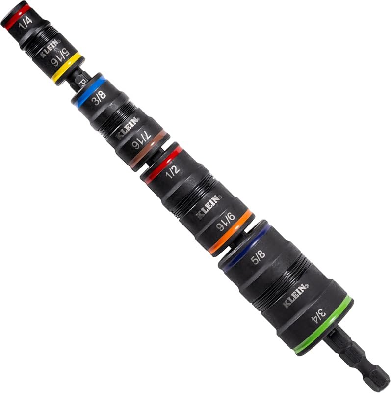 Klein Tools 32934 Impact Driver, 9-in-1 SAE Impact Socket Set, 4 Flip Sockets with 1/4, 5/16, 3/8, 7/16, 1/2, 9/16