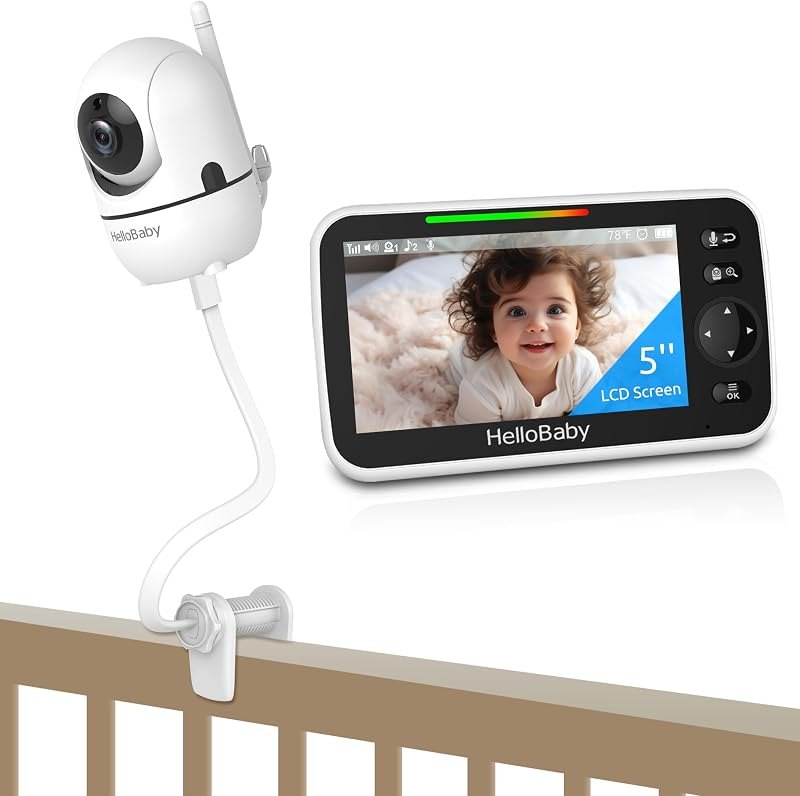 HelloBaby Baby Monitor No WiFi with Crib Clip, 5'' IPS Screen and 30-Hour Battery Life, Baby Monitor with Camera and