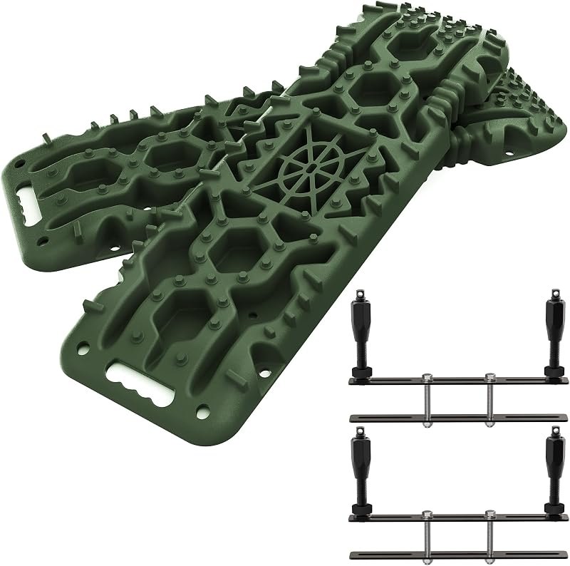 ALL-TOP Traction Boards with Build-in Jack Base, 2PCS Recovery Boards & Mounting Kit for Overlanding (4th Gen, Army