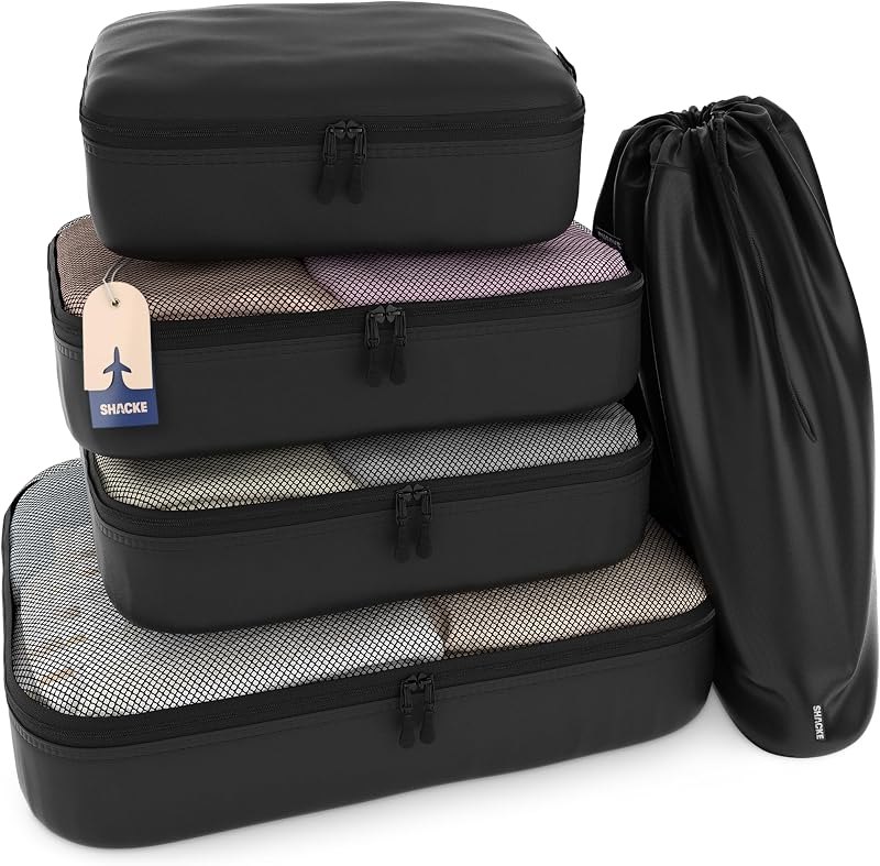 Shacke 5 Set Packing Cubes for Travel with Laundry Bag (Air Black) — Packing cubes, bottles, and travel a for packing