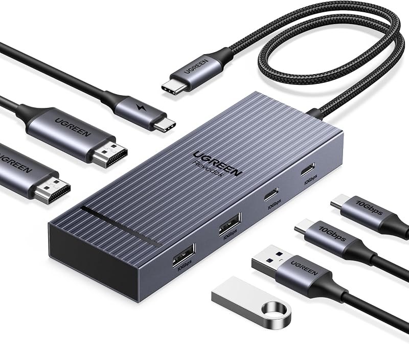 UGREEN USB C Docking Station Dual Monitor, 7-in-1 Aluminum Dock with 2xHDMI — Hubs, docks, SSDs, webcams, keyboard for