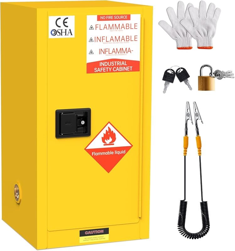 Fireproof Storage Cabinet 25 Gallon, 18" x 18" x 35.5" Galvanized Steel Flammable Cabinet, fire Resistant Cabinets